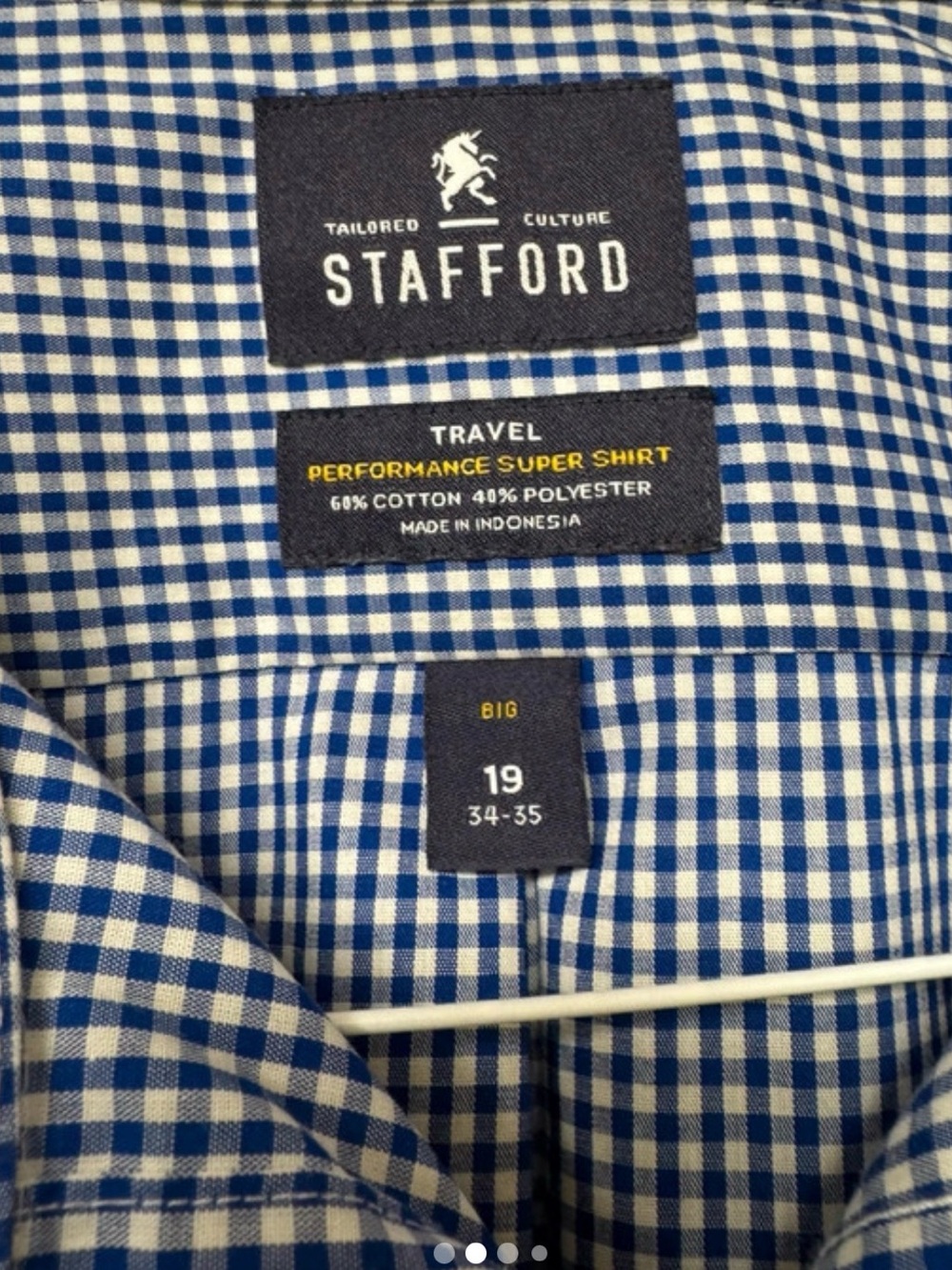 Stafford Tailored Culture Travel Shirt Easy Care, Button-Up, Sizes Big 19 34/35 - Picture 3 of 8